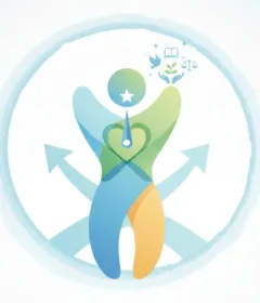 ilustración de figura humana estilizada con flechas y elementos de bienestar